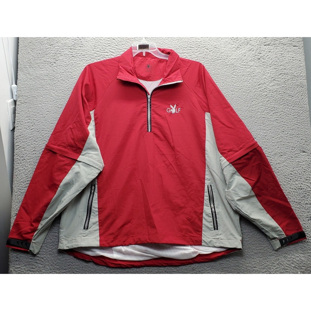 Vtg Playboy Golf 1/4 Zip Pullover Windbreaker Jacket Mens XL Multi Long Sleeve